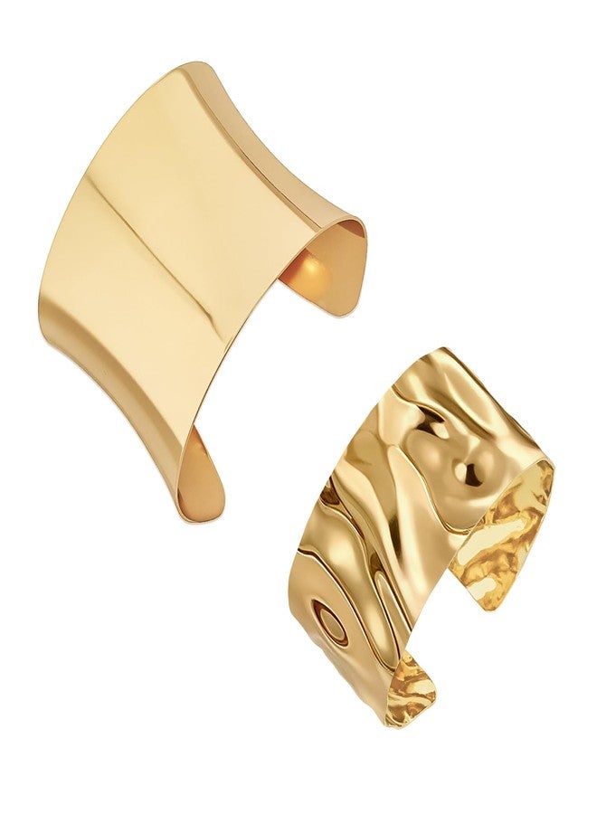 Sdfvsdg 2PCS Gold Chunky Cuff Bracelets for Women Irregular Minimalist Gold Statement Open Wide Bangle Bracelets Set Arm Cuff Upper Arm Punk Jewelry - Image 1